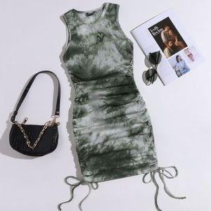 NEW l Tie Dye Drawstring Ruched Side Rib-Knit Dress